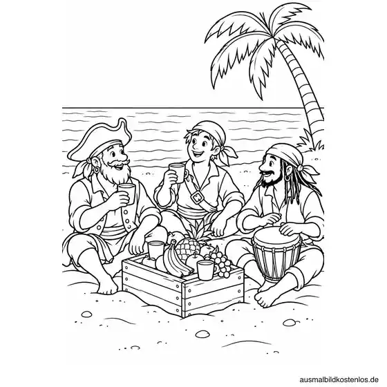 Piraten feiern ein Fest am Strand