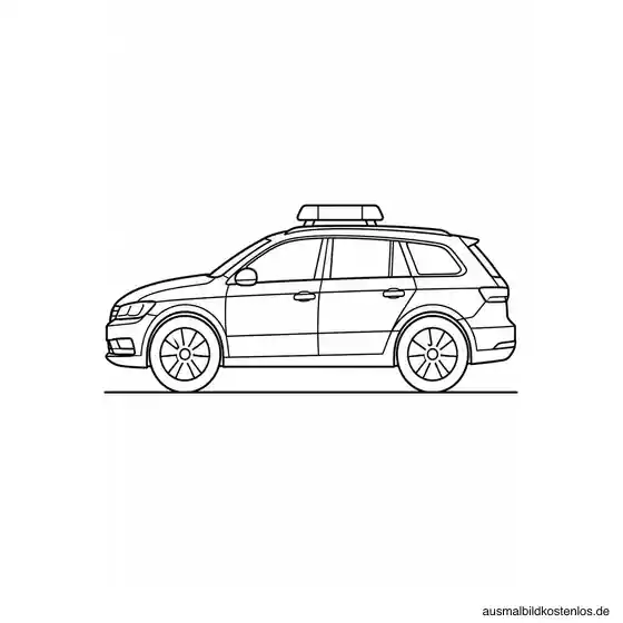 Polizeiauto von der Seite mit großen Rädern und Blaulicht