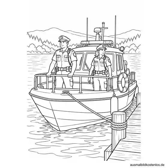 Polizeiboot am Steg zum Ausmalen