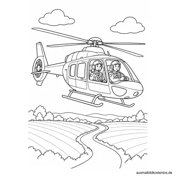 Polizeihubschrauber über Feldern zum Ausmalen