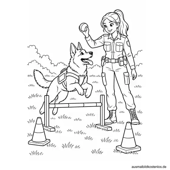 Polizeihund beim Training zum Ausmalen