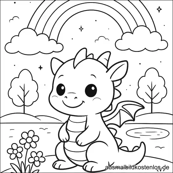 Baby Drache im Regenbogenland
