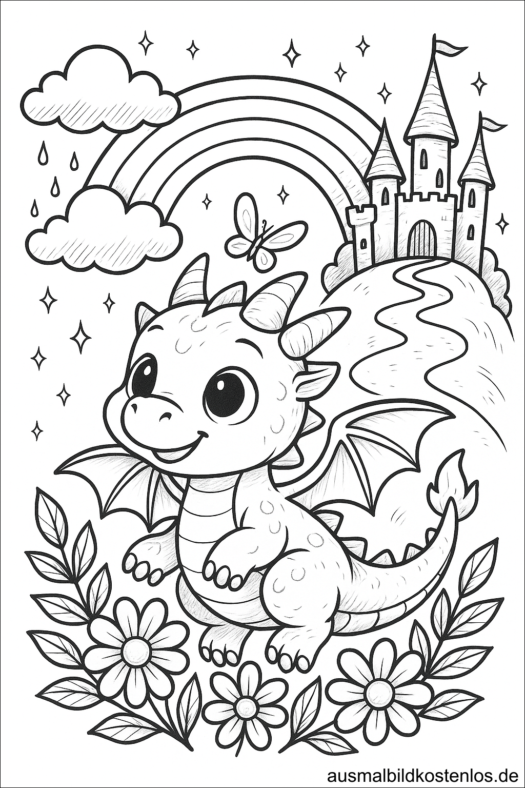 Baby Drache mit Blumen