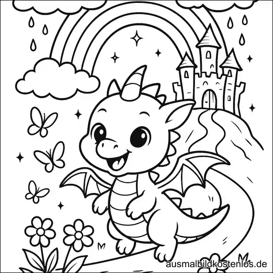 Baby Drache vor Schloss