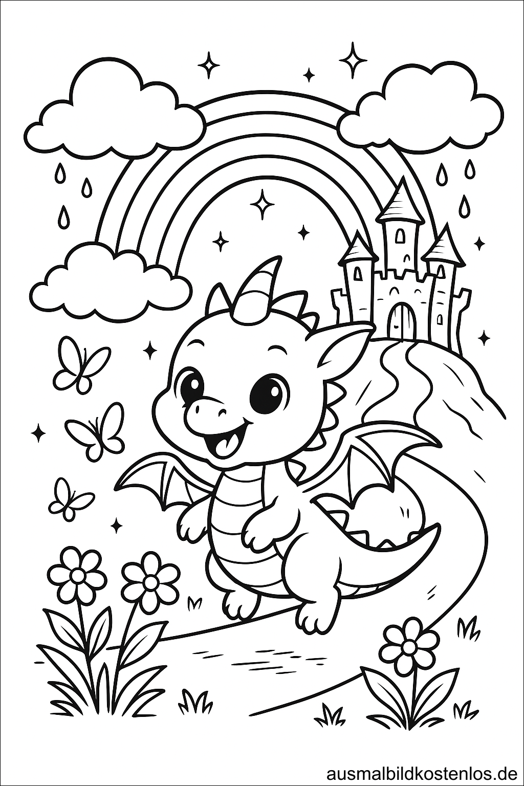 Baby Drache vor Schloss