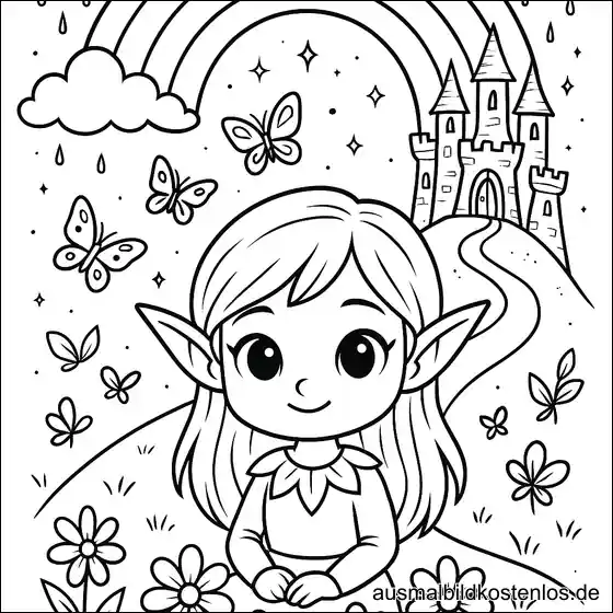 Elf mit Blumen & Schloss