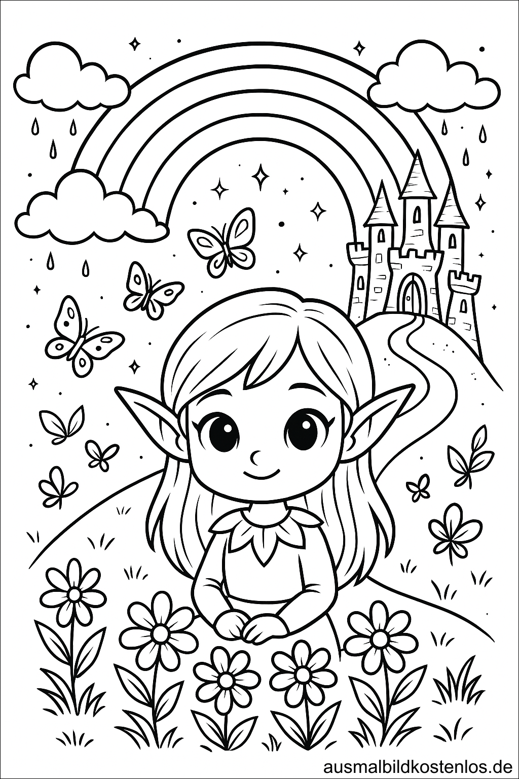 Elf mit Blumen & Schloss