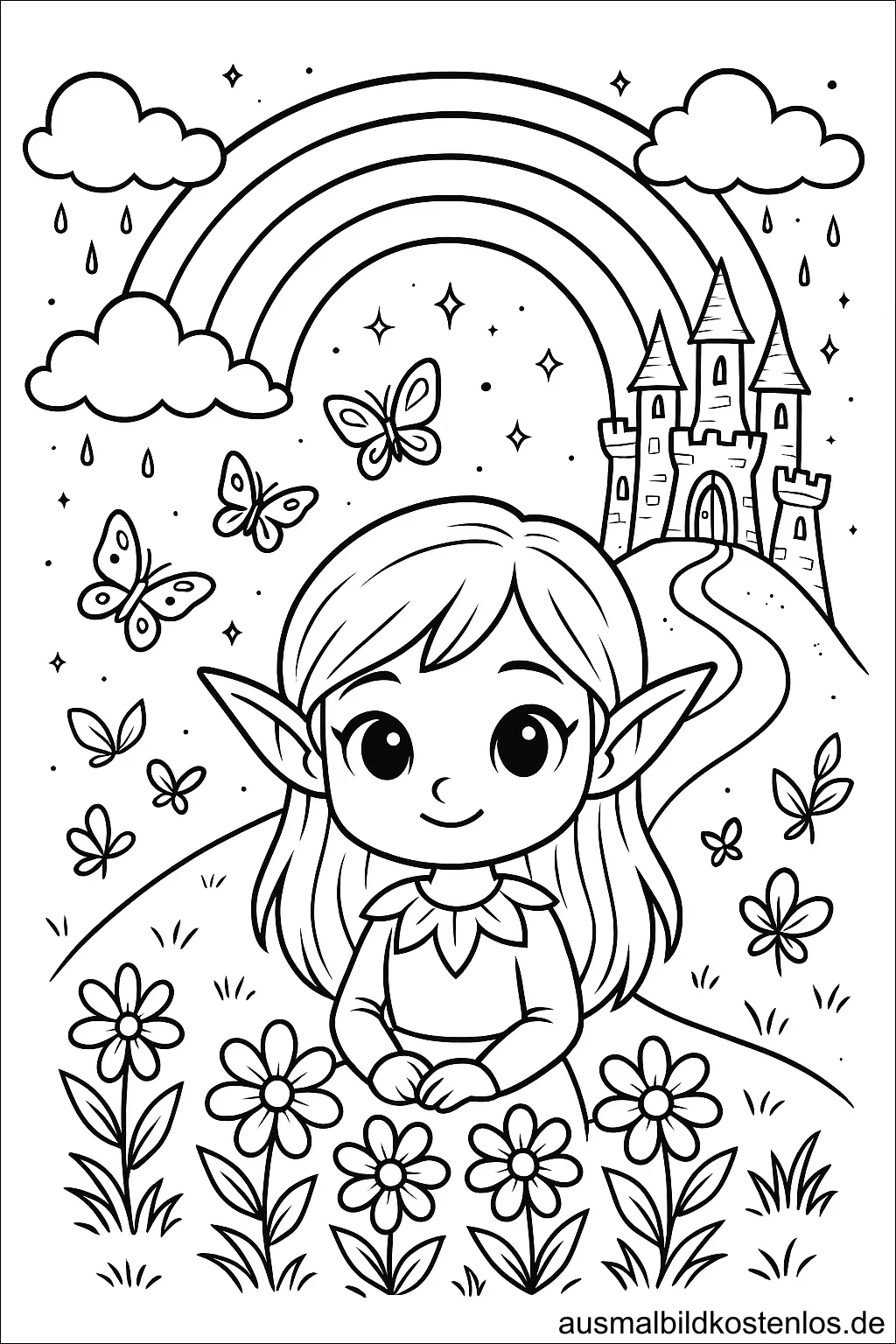 Elf mit Blumen & Schloss