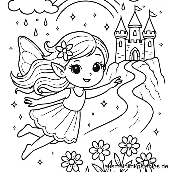 Fee fliegend mit Blumen