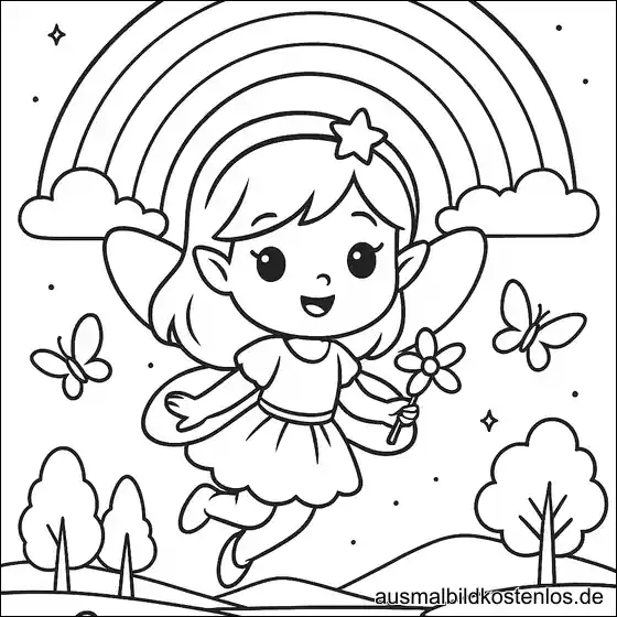 Fliegende Fee mit Regenbogen