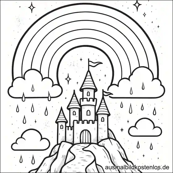 Regenbogen-Schloss mit Regen