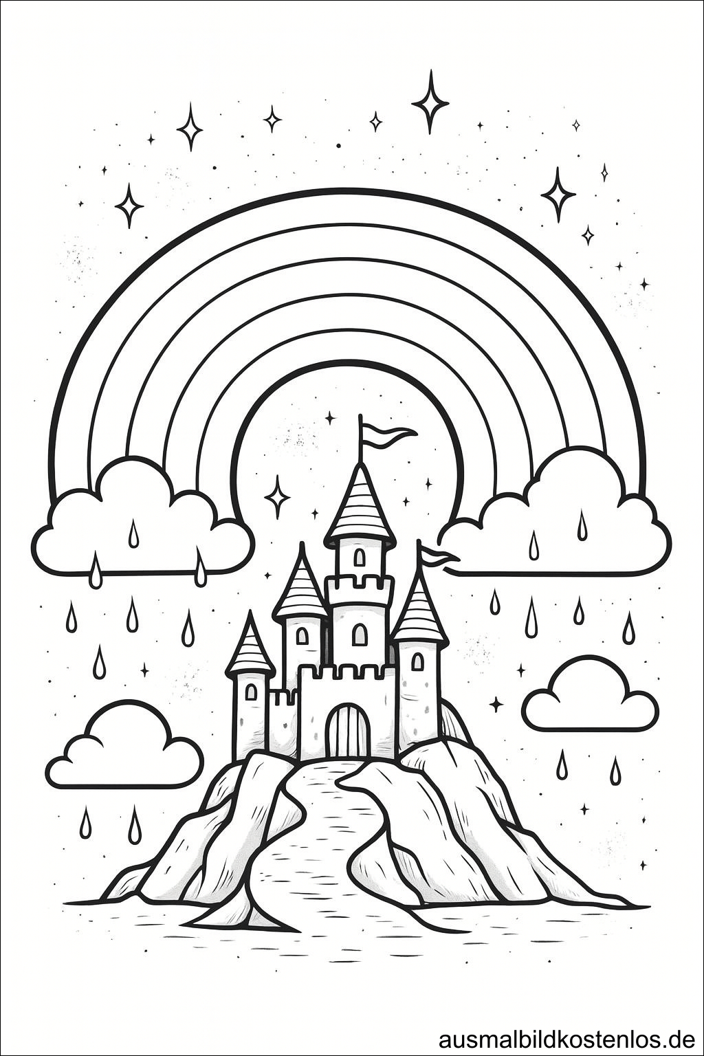 Regenbogen-Schloss mit Regen