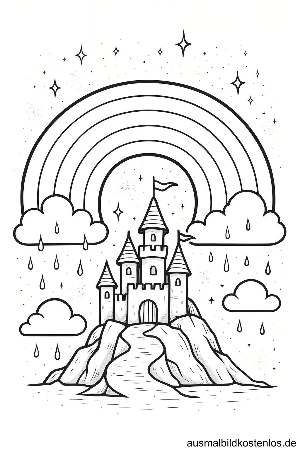 Regenbogen-Schloss mit Regen