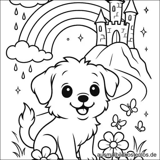 Welpe mit Regenbogen