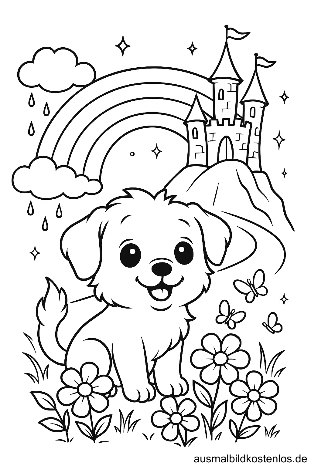 Welpe mit Regenbogen