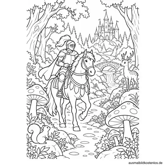 Ritter reitet durch den Zauberwald