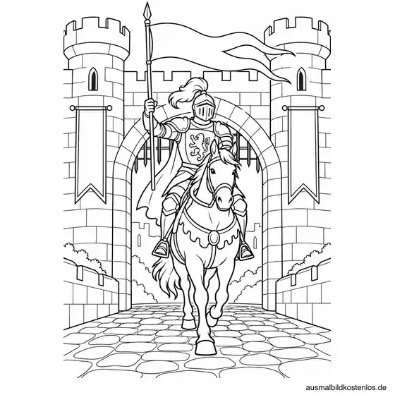 Ritter reitet durchs Burgtor