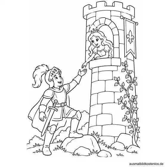 Ritter und Prinzessin am Burgturm