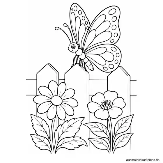 Schmetterling am blühenden Gartenzaun