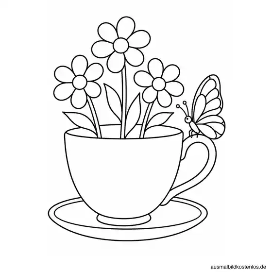 Schmetterling an einer Teetasse mit Blumen