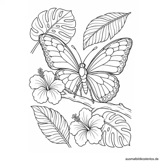 Schmetterling zwischen tropischen Blättern