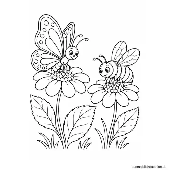 Schmetterling und Biene an den Blumen
