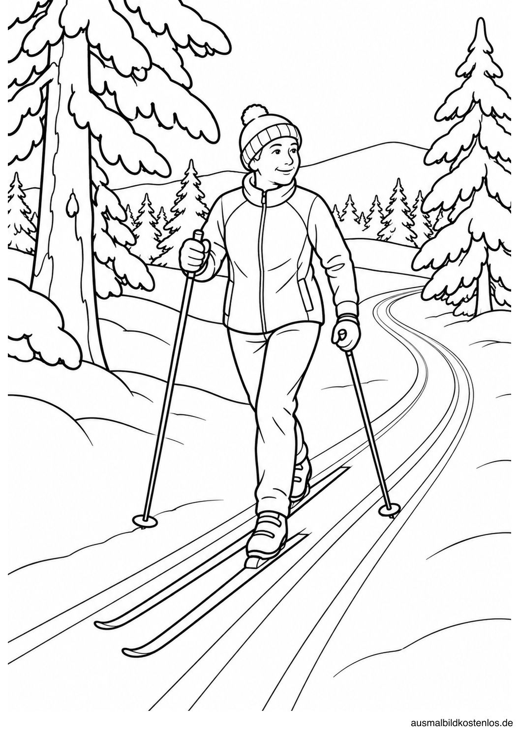 Eine erwachsene Person bewegt sich beim Langlauf mit Skiern und Stöcken durch einen lichten Winterwald.