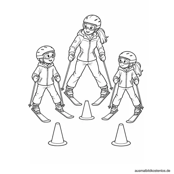 Kinder beim Skikurs im Schnee