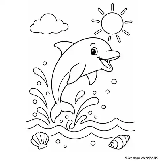 Fröhlicher Delfin im Meer Ausmalbild zum Ausdrucken