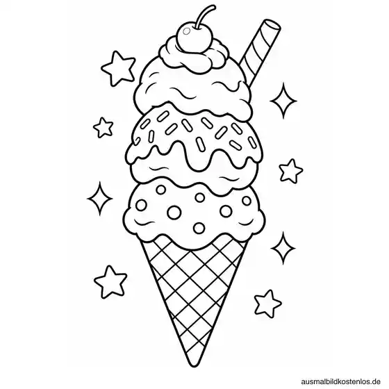 Eiswaffel mit drei Kugeln Ausmalbild zum Ausdrucken