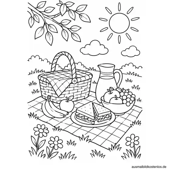 Sommerliches Picknick Ausmalbild zum Ausdrucken