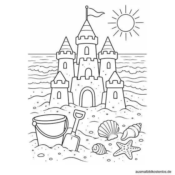 Sandburg am Strand Ausmalbild zum Ausdrucken
