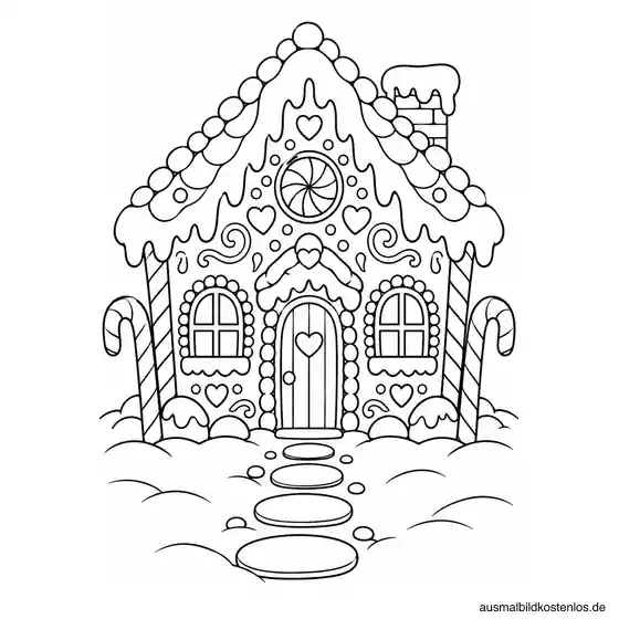 Verschneites Lebkuchenhaus mit süßer Verzierung