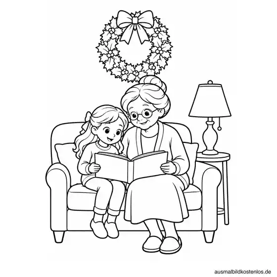 Oma und Kind lesen gemeinsam zur Weihnachtszeit