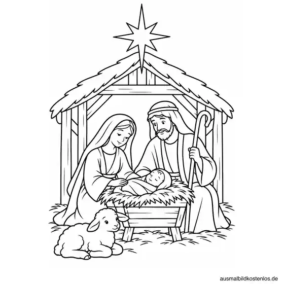 Maria, Josef und das Jesuskind im Weihnachtsstall