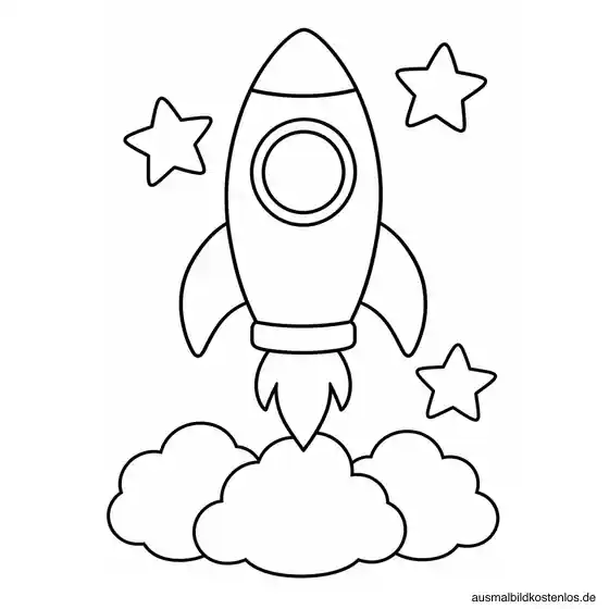 Rakete beim Start mit Sternen und Rauchwolken