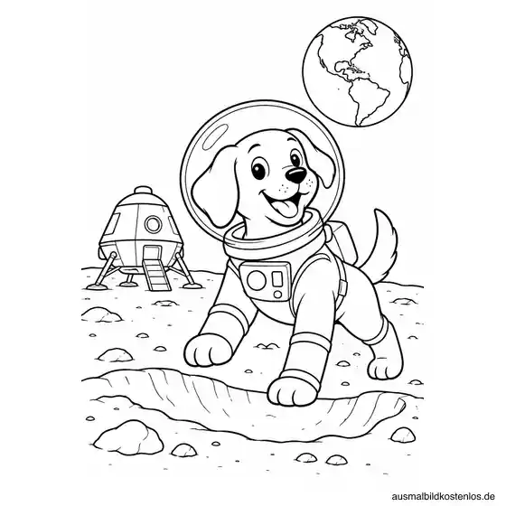 Weltraumhund beim Mondspaziergang