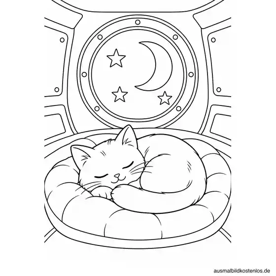Weltraumkatze schläft vor dem Fenster