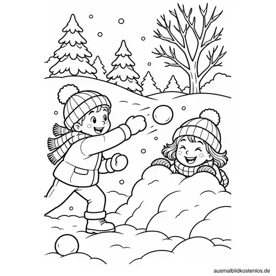 Lustige Schneeballschlacht mit zwei Kindern