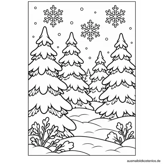Ruhiger Winterwald mit großen Schneeflocken