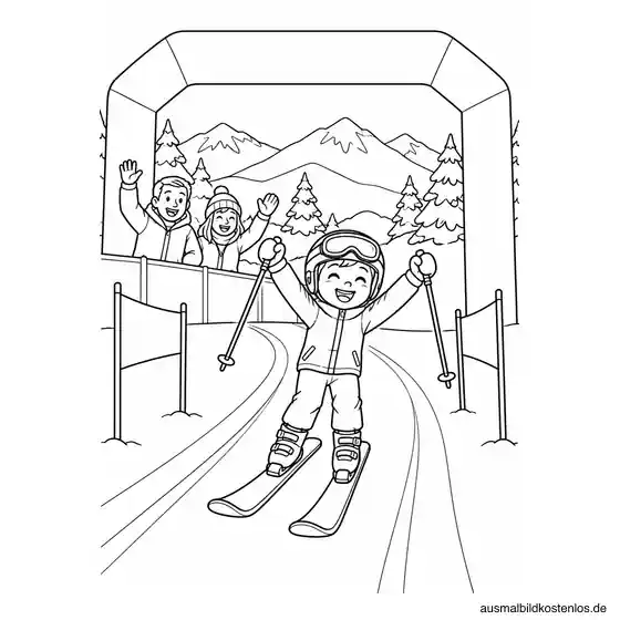 Lachendes Skikind beim Zieleinlauf