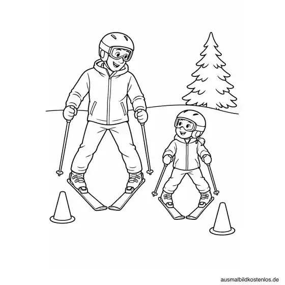 Kind und Papa beim gemeinsamen Skiüben