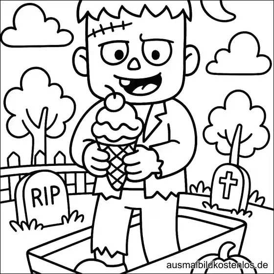 Lustiger Zombie isst Eis  Malvorlage