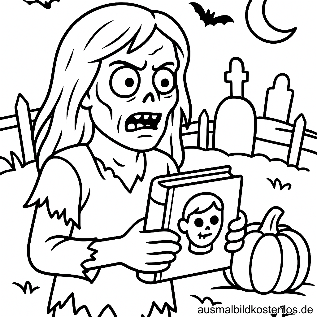 Zombie mit Buch Ausmalbild kostenlos