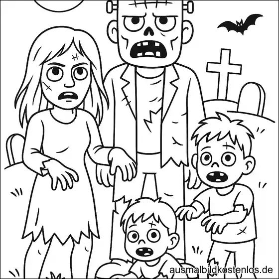 Zombie Familie Ausmalbild für Kinder