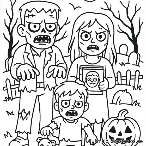 Zombie Familie Ausmalbild gratis