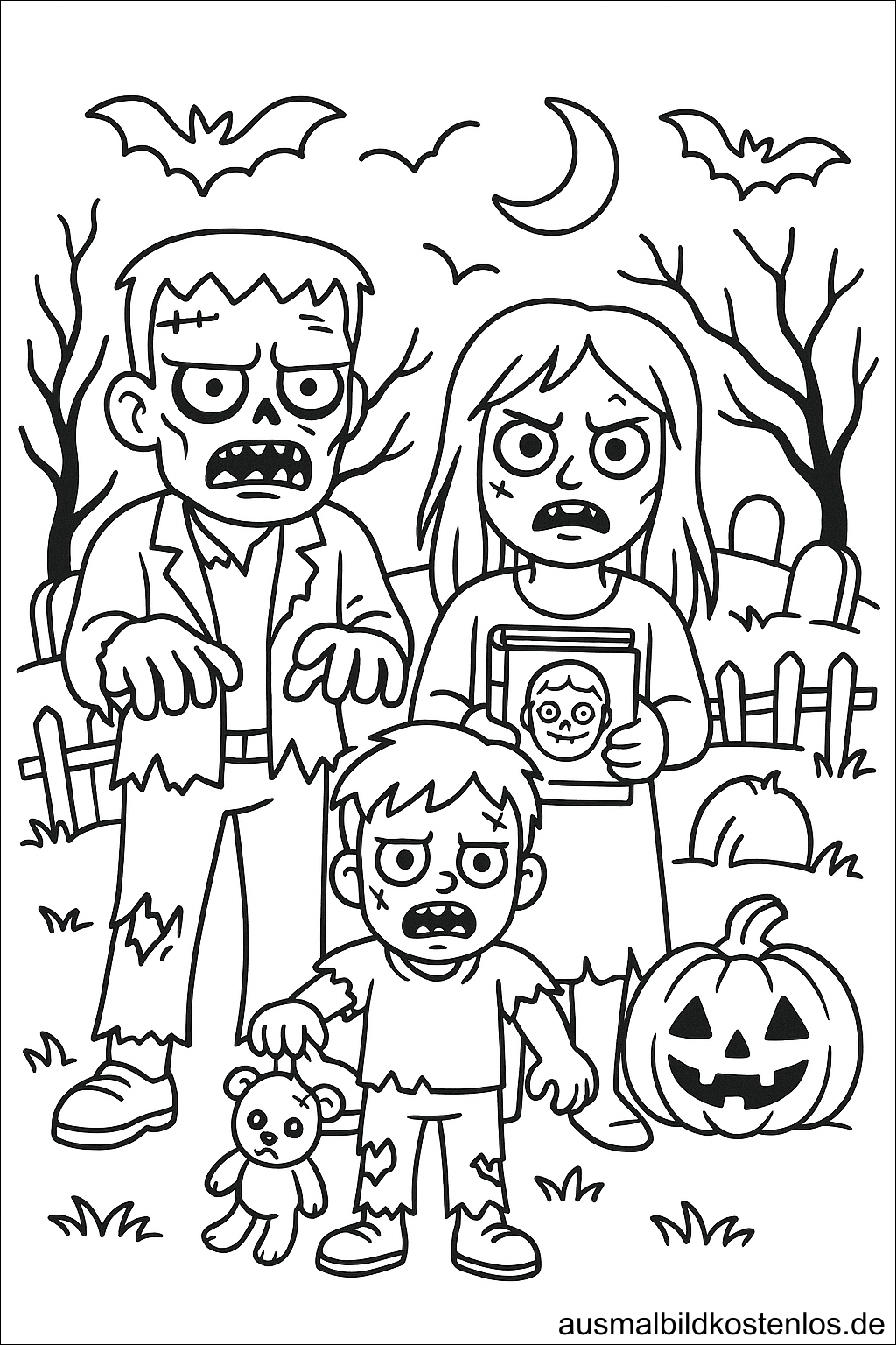 Zombie Familie Ausmalbild kostenlos