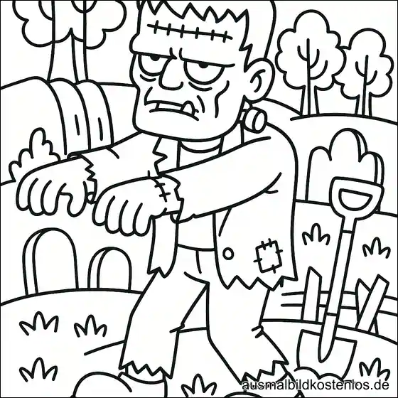 Zombie im Friedhof Ausmalbild gratis