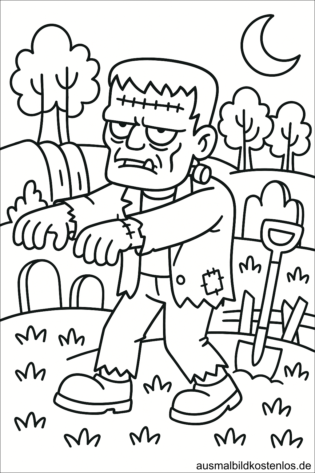 Zombie im Friedhof Ausmalbild kostenlos