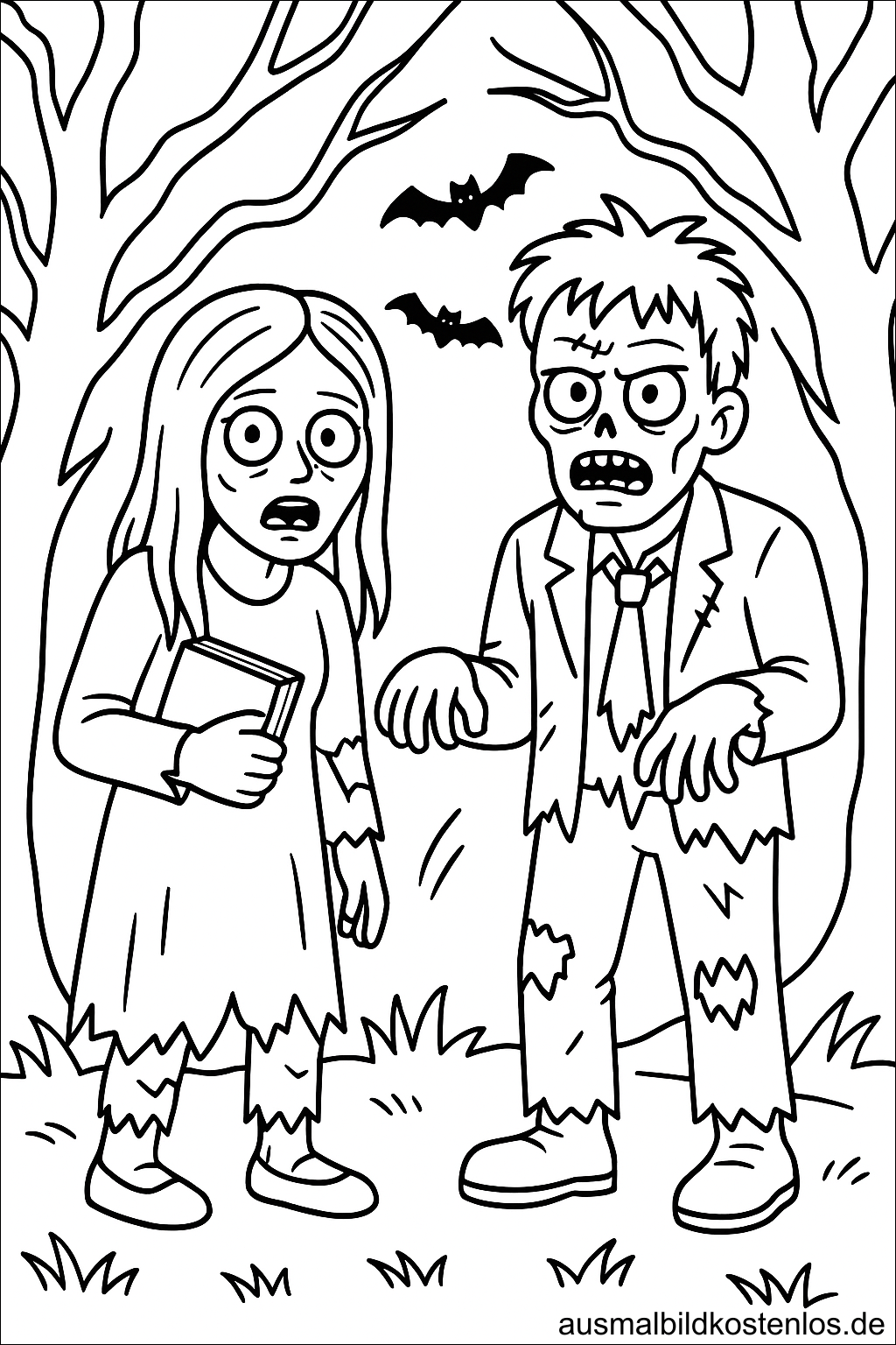 Zombie Mama und Papa Ausmalbild im Wald